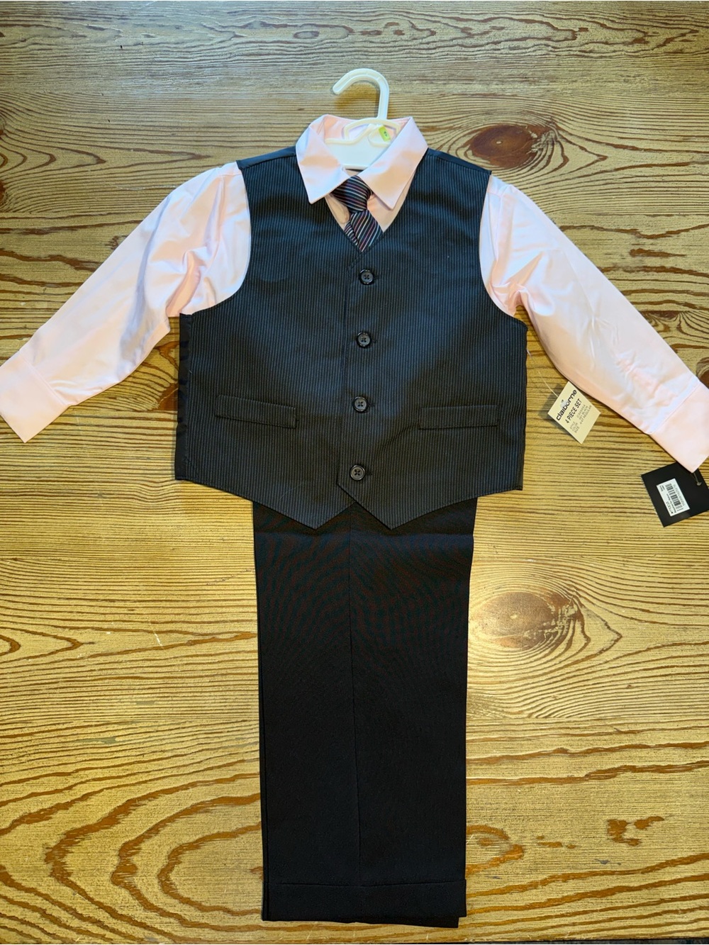 Claiborne Black Pinstripe Vest Suit with Light Pink Shirt